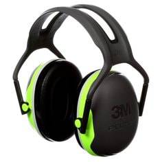 3M Peltor X4A over-the-head communication earmuffs in black and green, designed for hearing protection and noise reduction