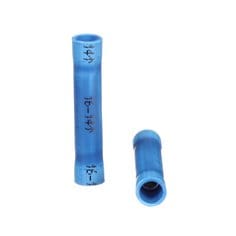 3M Scotchlok MV14BCX butt connector with seamless vinyl insulation for 16-14 AWG wire connections, shown in close-up.