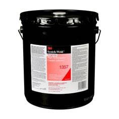 3M Scotch-Weld 1357-5GAL-GRY neoprene high-performance contact adhesive in gray-green pail with pour spout, 5-gallon size.