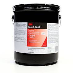 3M Scotch-Weld 1357-5GAL-NEU Neoprene high-performance contact adhesive in light yellow, 5-gallon container for industrial bonding.