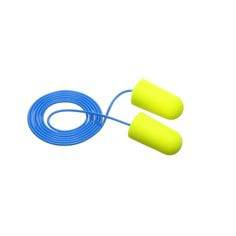 3M E-A-Rsoft Yellow Neon Large Corded Earplugs, soft foam hearing protection with cord, designed for noise reduction.