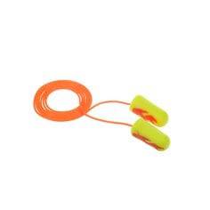 3M E-A-Rsoft yellow neon corded earplugs with bright yellow foam tips and attached cord for hearing protection.