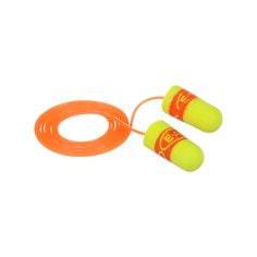 3M E-A-Rsoft Superfit corded earplugs in yellow, made for noise protection, shown in a close-up image.