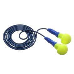 3M E-A-Rsoft 318-3000 corded earplugs in yellow and blue with metal detectable feature, designed for safety and comfort.