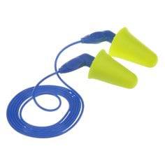 3M E-A-Rsoft Push-ins Softouch corded earplugs in yellow and blue, designed for hearing protection and noise reduction.