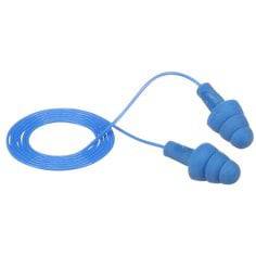 3M E-A-Rsoft Ultrafit yellow corded earplugs with metal detectable features, shown in a large case of 2000 pairs.