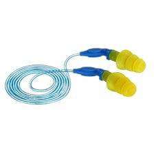 3M E-A-R Ultrafit 27 corded earplugs in yellow, designed for hearing protection with a flexible cord for easy use.