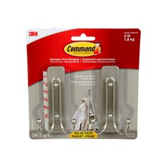 3M 17036BN-2EF - Command Double Hook Brushed Nickel Large 2 Hooks/2 Strips/Pack 3M 7100217336 7100217336 - eGrimesDirect