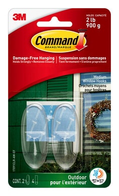 3M 17091CLR-AWEF - Command Outdoor Hooks 17091CLR-AW-EF Clear Medium 2 Hooks/4 Strips/Pack 3M 7010376853 7010376853 - eGrimesDirect