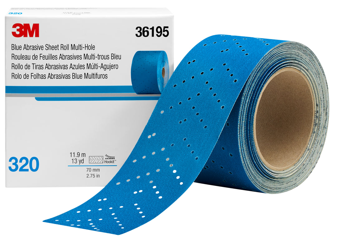 3M 36195 - 3M Hookit Blue Abrasive Sheet Roll, 321U, 36195, 320, 2-3/4 in x 13 yd (69.85 mm x 11.88 m) 3M 36195 7100091073 - eGrimesDirect