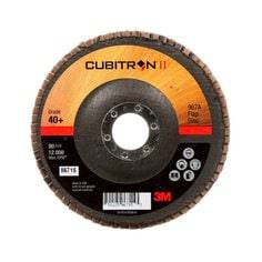 3M Cubitron II Type 27 40+ Grit ceramic alumina flap disc, 5-inch depressed center abrasive disc for grinding and finishing.