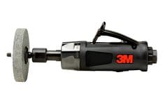 3M AB28330 die grinder with 0.5 HP motor, 1/4 inch collet, 18000 RPM, shown with a compact metal grinding attachment.