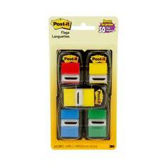 3M Post-It Flags Value Pack with assorted 1x1.7 inch flags in dispensers, ideal for marking and highlighting documents.
