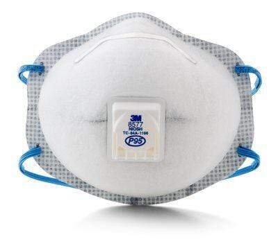 3M 8577 P95 particulate respirator filter mask, disposable respirator with adjustable nose clip and elastic straps.