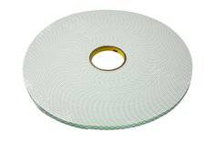 3M 4004-1X18 double coated urethane foam tape in off-white, 1 inch by 18 yards, shown on a clean surface.