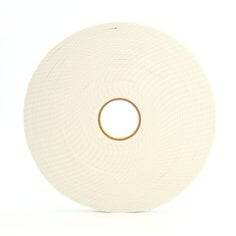Close-up of 3M 4008 double coated urethane foam tape in off-white, 3/4 inch wide and 36 yards long, showing the tape's texture and width.