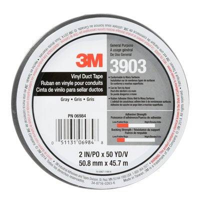 3M Vinyl Duct Tape 3903 in grey, 2-inch wide and 50 yards long, durable adhesive tape for sealing and repairs.