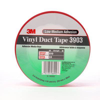 3M Vinyl Duct Tape 3903 in red, 2-inch wide by 50 yards long, durable adhesive tape for repairs and sealing.