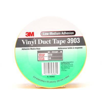 3M Vinyl Duct Tape 3903 Yellow, 2-inch wide by 50 yards long, durable adhesive tape for sealing and repair applications.