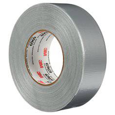 3M 6969-2X60-SLV heavy-duty silver duct tape, 2-inch by 60 yards, shown rolled with textured surface for industrial use.
