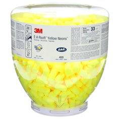 3M E-A-R Soft Yellow Neon large uncorded ear plug refill in dispenser, designed for ear protection and noise reduction.