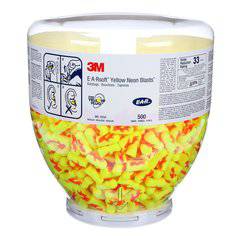 3M E-A-R Soft Yellow Neon Blasts ear plug dispenser refill, one-touch system, for ear protection and noise reduction.