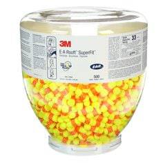 3M E-A-R Soft Superfit One Touch ear plug refill dispenser for hearing protection, regular size, in a compact container.