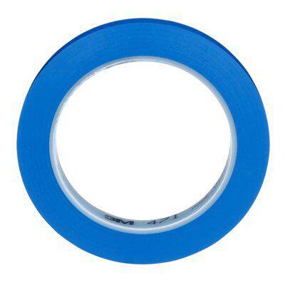 3M Vinyl Tape 471 in blue, 1/2 inch x 36 yards, 5.2 mil thickness, suitable for electrical and marking applications.