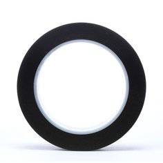 Black 3M Vinyl Tape 471, 1 inch by 36 yards, 5.2 mil thick, shown rolled with textured surface, ideal for electrical insulation.
