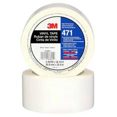 3M Vinyl Tape 471 in white, 2-inch wide and 36 yards long, with 5.2 mil thickness, shown on a plain surface.