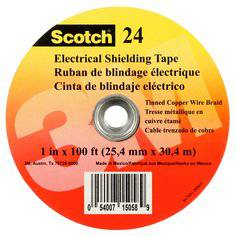 3M Scotch electrical shielding tape 24 Silver, 1 inch by 100 feet, used for electrical insulation and shielding applications.