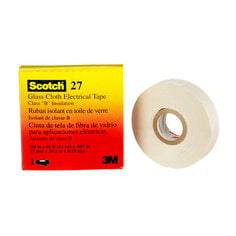 White 3M Scotch glass cloth electrical tape with rubber adhesive, 3/4 inch by 66 feet, on a white background.