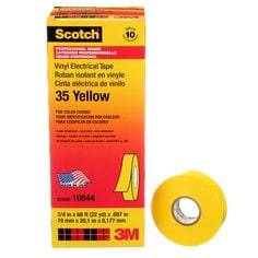 Yellow 3M Scotch vinyl electrical tape 35, 1/2 inch by 20 feet, professional-grade color coding electrical tape.