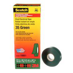 Green 3M Scotch professional-grade vinyl electrical tape, 3/4 inch x 66 ft, with color coding for electrical wiring.