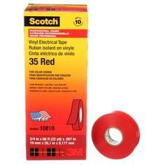 Red 3M Scotch vinyl electrical tape, 3/4 inch x 66 ft, professional-grade color coding insulation tape with 7 mil thickness.