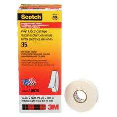 3M Scotch vinyl electrical color coding tape in white, 3/4 inch x 66 ft, 7 mil thickness, ideal for electrical wiring insulation.