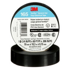 3M 165BK4A - 3M Temflex General Use Vinyl Electrical Tape Black 3/4 in x 60 ft (19 mm x 18 m) 6 mil (0.15 mm) 100 Rolls/Case 3M 7100169254 7100169254 - eGrimesDirect