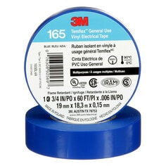 3M 165BL4A - 3M Temflex General Use Vinyl Electrical Tape 165 Blue 3/4 in x 60 ft (19 mm x 18 m) 6 mil (0.15 mm) 100 Rolls/Case 3M 7100169429 7100169429 - eGrimesDirect