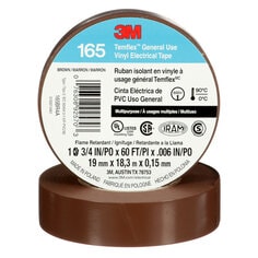 3M 165BR4A - 3M Temflex General Use Vinyl Electrical Tape 165 Brown 3/4 in x 60 ft (19 mm x 18 m) 6 mil (0.15 mm) 100 Rolls/Case 3M 7100169191 7100169191 - eGrimesDirect