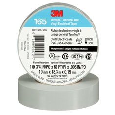 3M 165GY4A - 3M Temflex General Use Vinyl Electrical Tape 165 Grey 3/4 in x 60 ft (19 mm x 18 m) 6 mil (0.15 mm) 100 Rolls/Case 3M 7100169192 7100169192 - eGrimesDirect