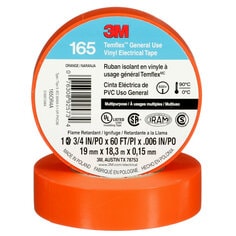 3M 165OR4A - 3M Temflex General Use Vinyl Electrical Tape 165 Orange 3/4 in x 60 ft (19 mm x 18 m) 6 mil (0.15 mm) 100 Rolls/Case 3M 7100169433 7100169433 - eGrimesDirect