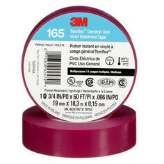 3M 165PR4A - 3M Temflex General Use Vinyl Electrical Tape 165 Purple 3/4 in x 60 ft (19 mm x 18 m) 6 mil (0.15 mm) 100 Rolls/Case 3M 7100169434 7100169434 - eGrimesDirect