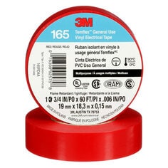 3M 165RD4A - 3M Temflex General Use Vinyl Electrical Tape 165 Red 3/4 in x 60 ft (19 mm x 18 m) 6 mil (0.15 mm) 100 Rolls/Case 3M 7100169492 7100169492 - eGrimesDirect