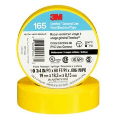 3M 165YL4A - 3M Temflex General Use Vinyl Electrical Tape 165 Yellow 3/4 in x 60 ft (19 mm x 18 m) 6 mil (0.15 mm) 100 Rolls/Case 3M 7100169490 7100169490 - eGrimesDirect