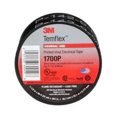 Black 3M TemFlex 1700P vinyl electrical tape, 1-1/2 inch by 66 feet, for insulation and electrical repairs.