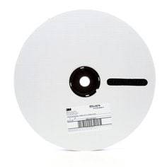 3M SJ3527N black loop fastener, 5/8 inch by 50 yards, shown in a roll with textured hook and loop surfaces for fastening.