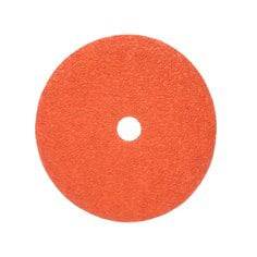 3M Cubitron II Fibre Discs 987C ceramic, 36 grit, 9-1/8 inch diameter, 7/8 inch arbor, for grinding and finishing.