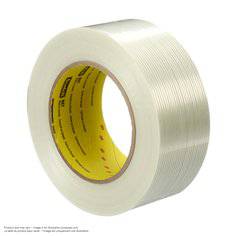 3M Scotch 897 filament tape in clear, 0.70 inch wide and 60.14 yards long, used for heavy-duty packaging and bundling.