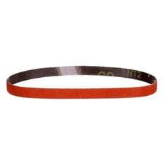 3M AB80551 sanding belt with 60 grit ceramic alumina abrasive, 1/2 inch by 18 inch size, flexible polyester backing for filing tasks.