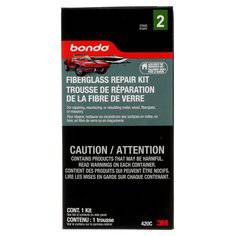3M Bondo Fibreglass Resin Repair Kit 420C with applicator and resin components for fiberglass repairs, shown in the image.
